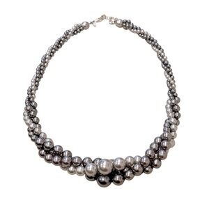 Elegent Vintage RMN Grey Faux Pearl Twist Necklace